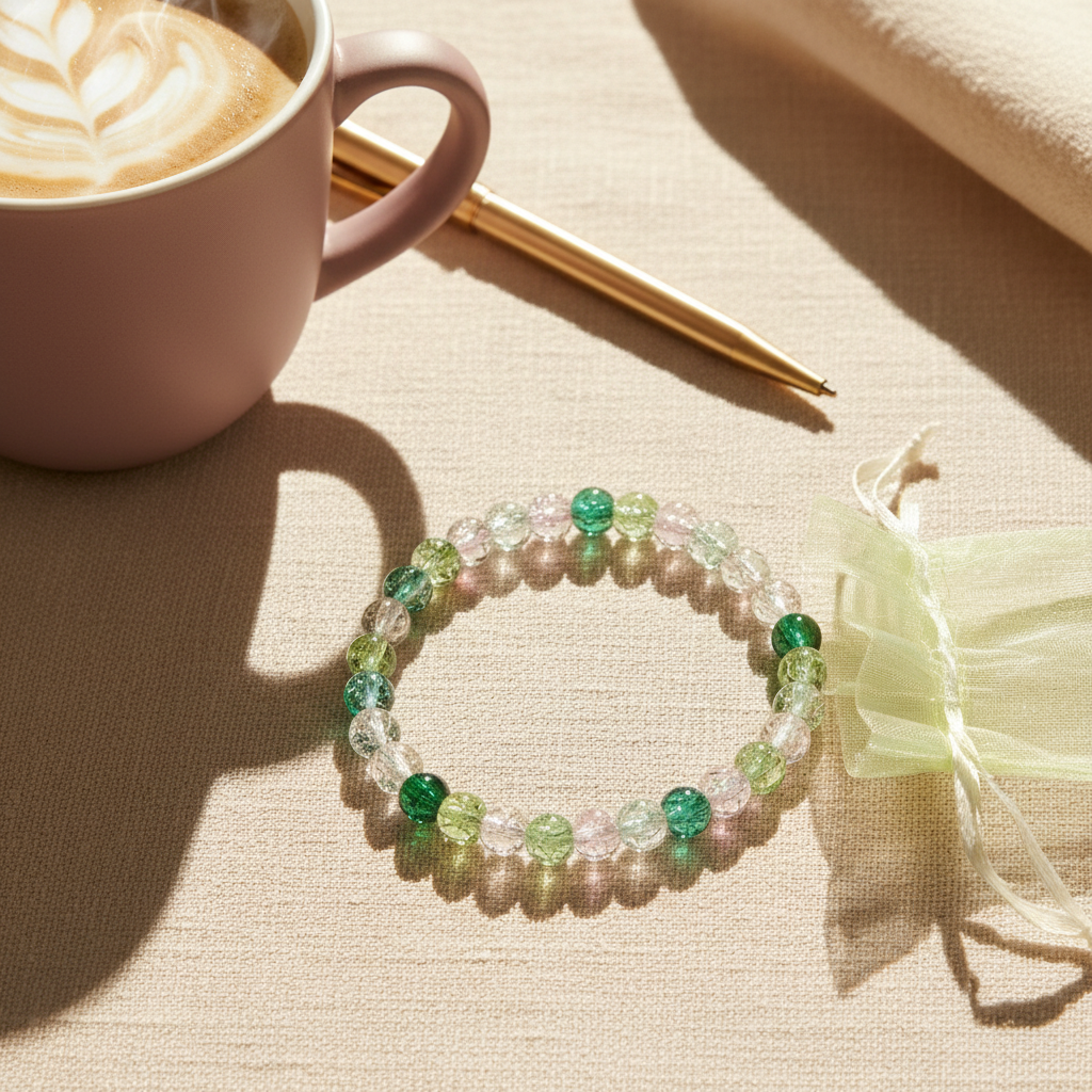 Clear Sage Green Crackle Bracelet