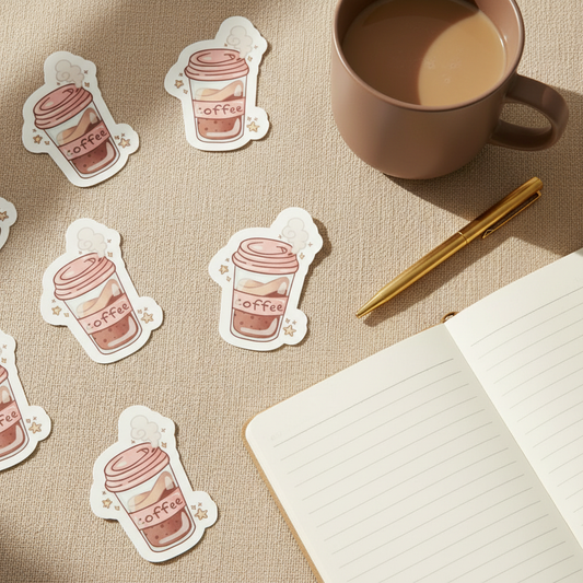 Coffee Die Cut Stickers Styled Flat Lay