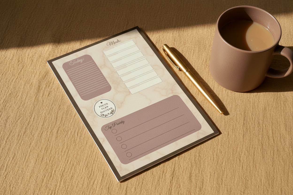 Daily Planner Notepad Styled Flat Lay