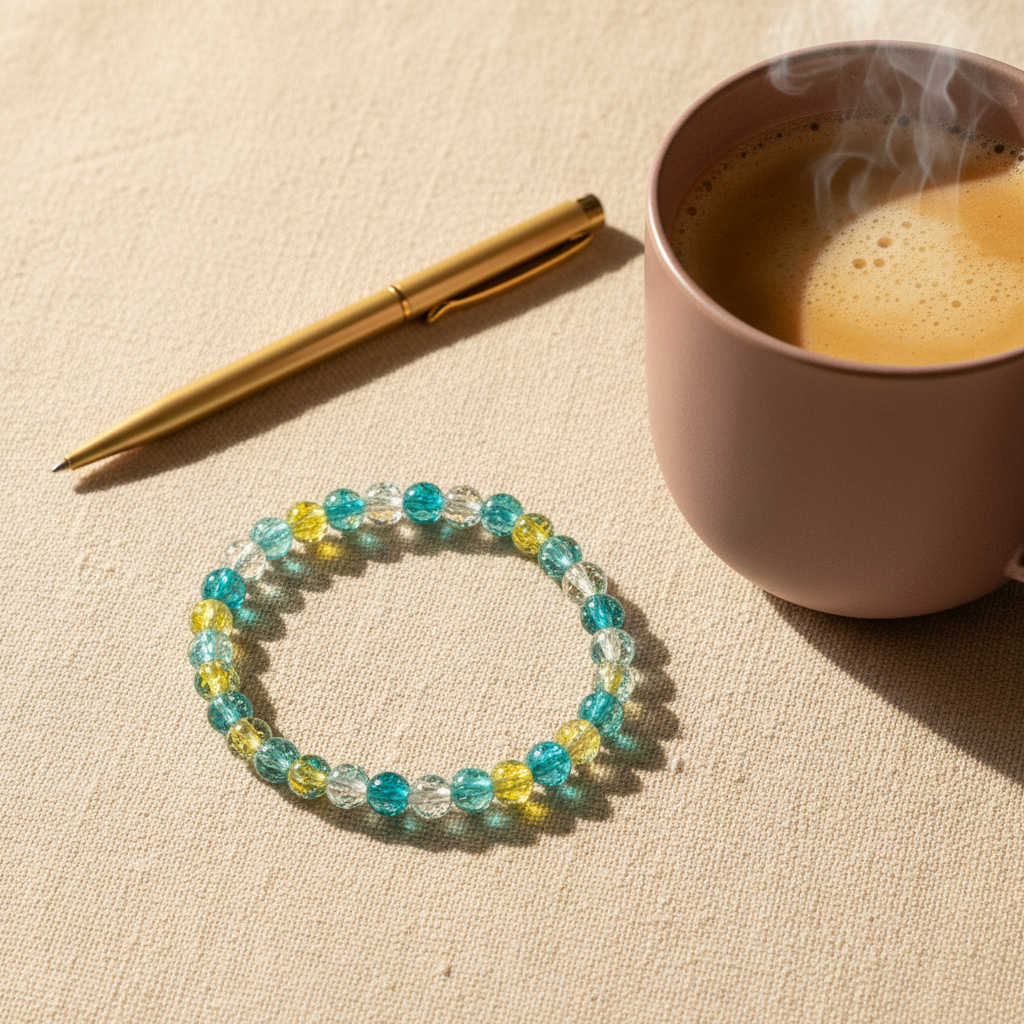 Teal Yellow Crackle Bracelet